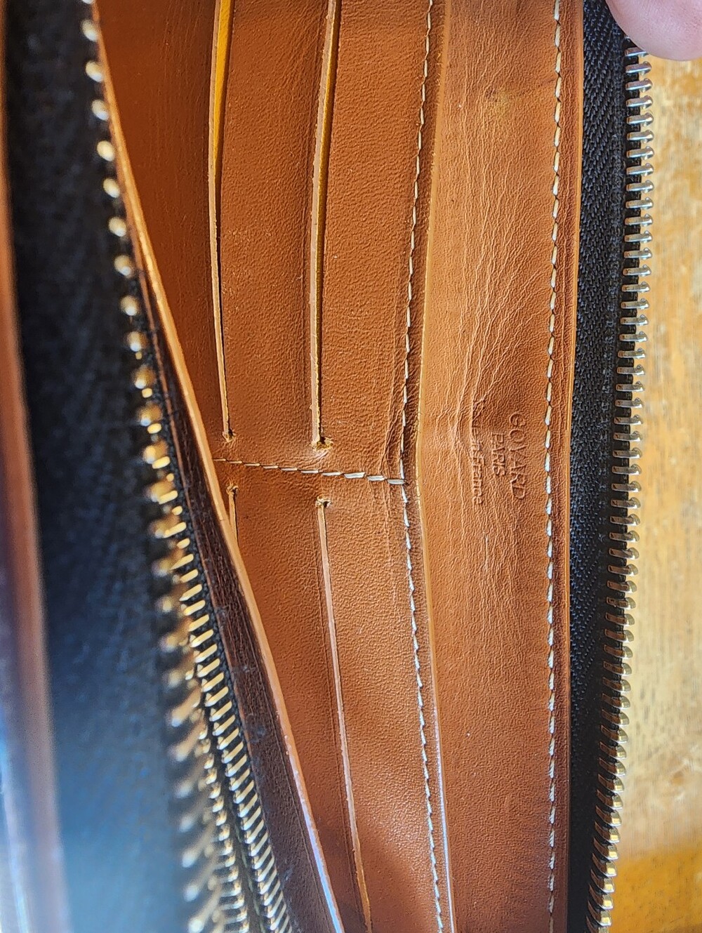 Goyard Matignon GM Wallet in Black and Tan Goyardine canvas with brown leather - Picture 12 of 16